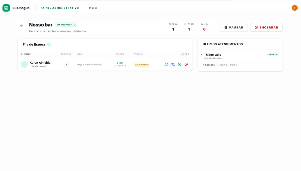 Painel administrativo no Desktop