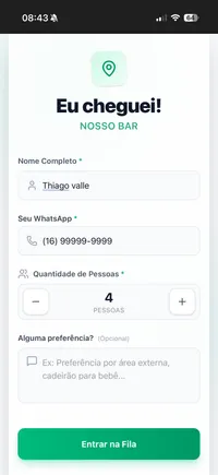 Visão do cliente entrando na fila pelo celular