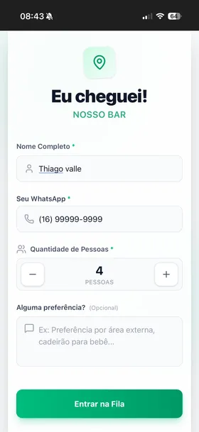 Tela de entrada na fila com formulário simples