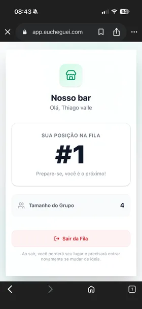 Tela de aguardando na fila mostrando posição